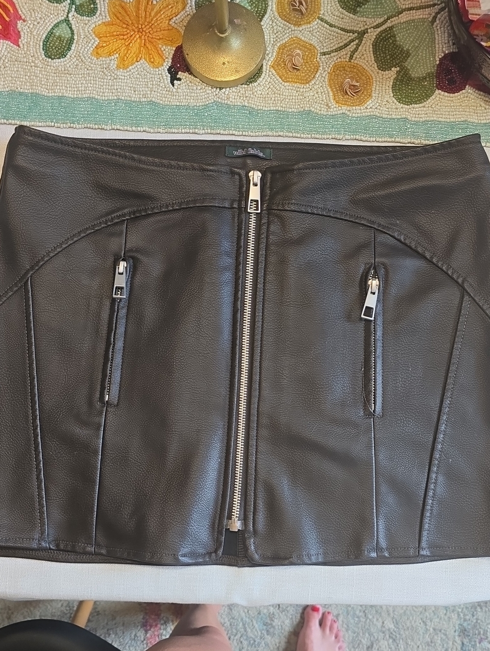 Deep Brown Faux Leather Zip-Front Mini Skirt
